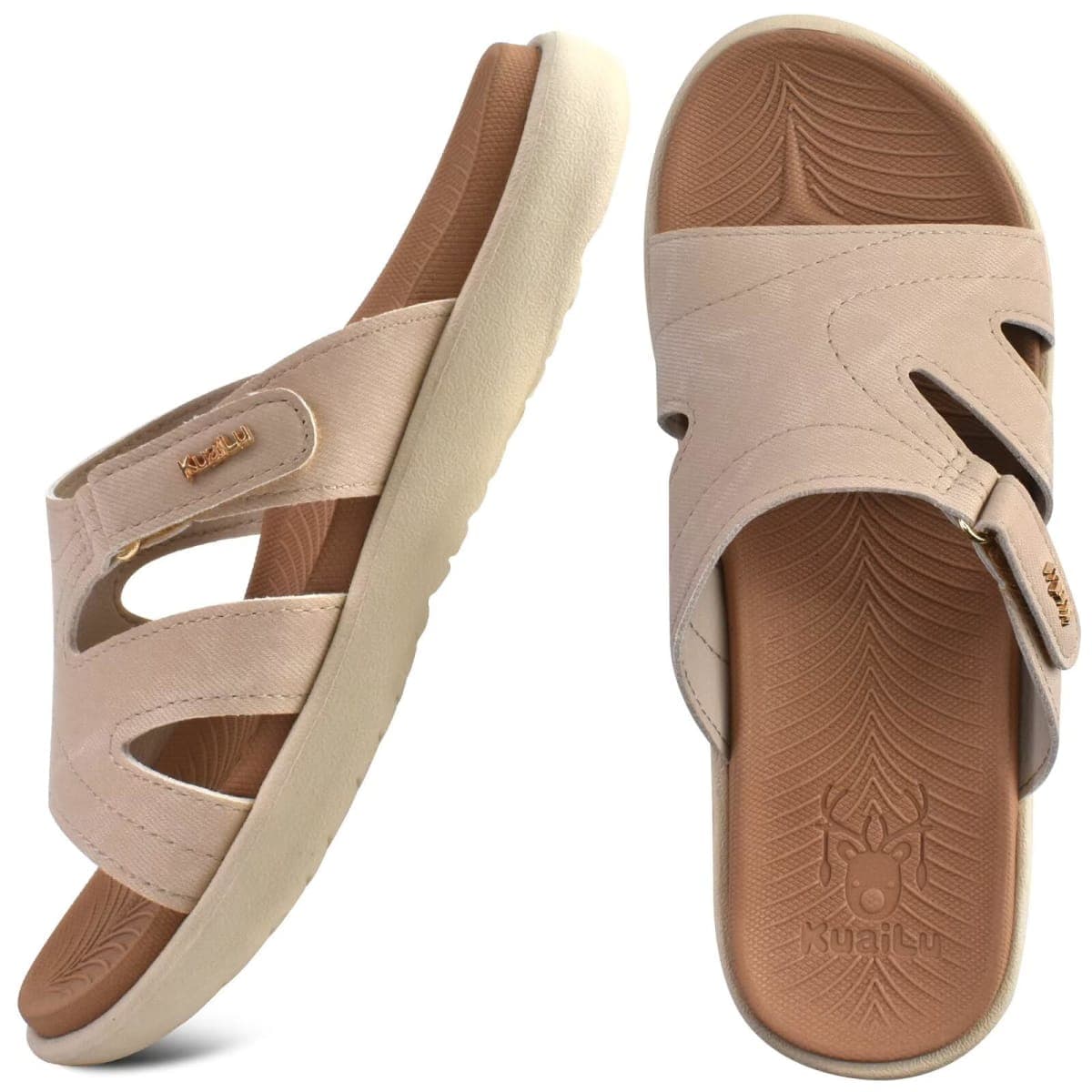 KuaiLu Womens Orthotic Slides Arch Support Slip On Sandal Tan Beige Size 10 thumbnail 3