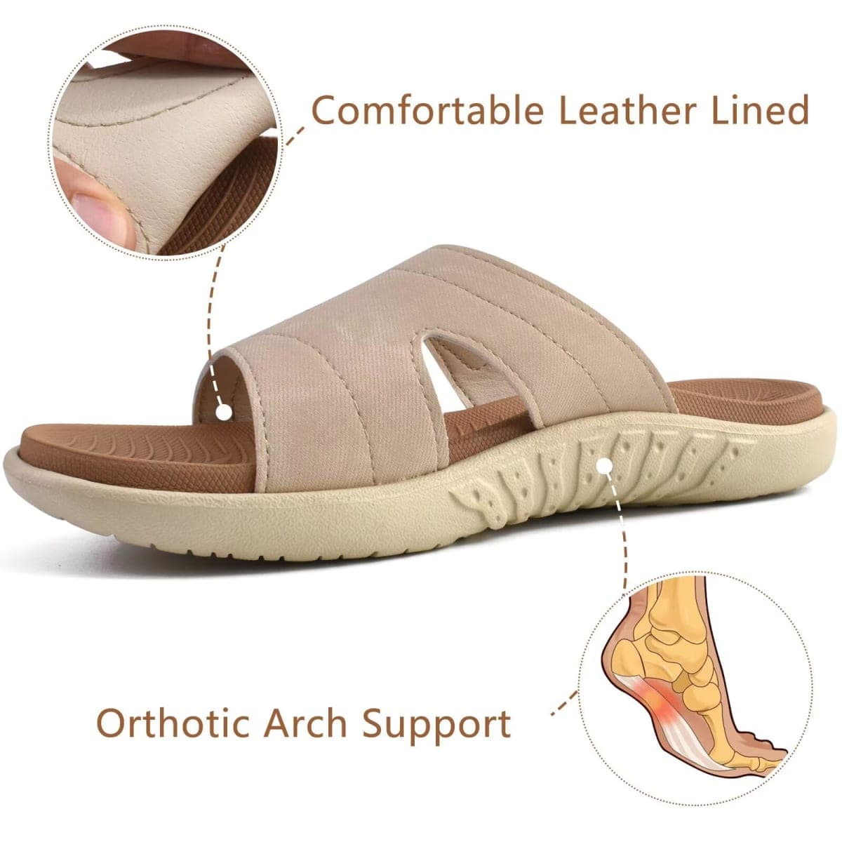 KuaiLu Womens Orthotic Slides Arch Support Slip On Sandal Tan Beige Size 10 thumbnail 4