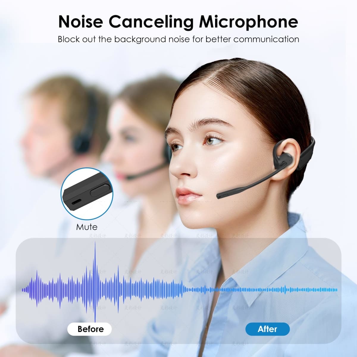 Gixxted Open Ear Headphones with Mic, Bluetooth Headset with Microphone,Wireless Bluetooth 5.3 Computer Headsets with AI Noise Canceling Mic&Mute Function, Wireless Headset for Work,Sports,Drive thumbnail 2