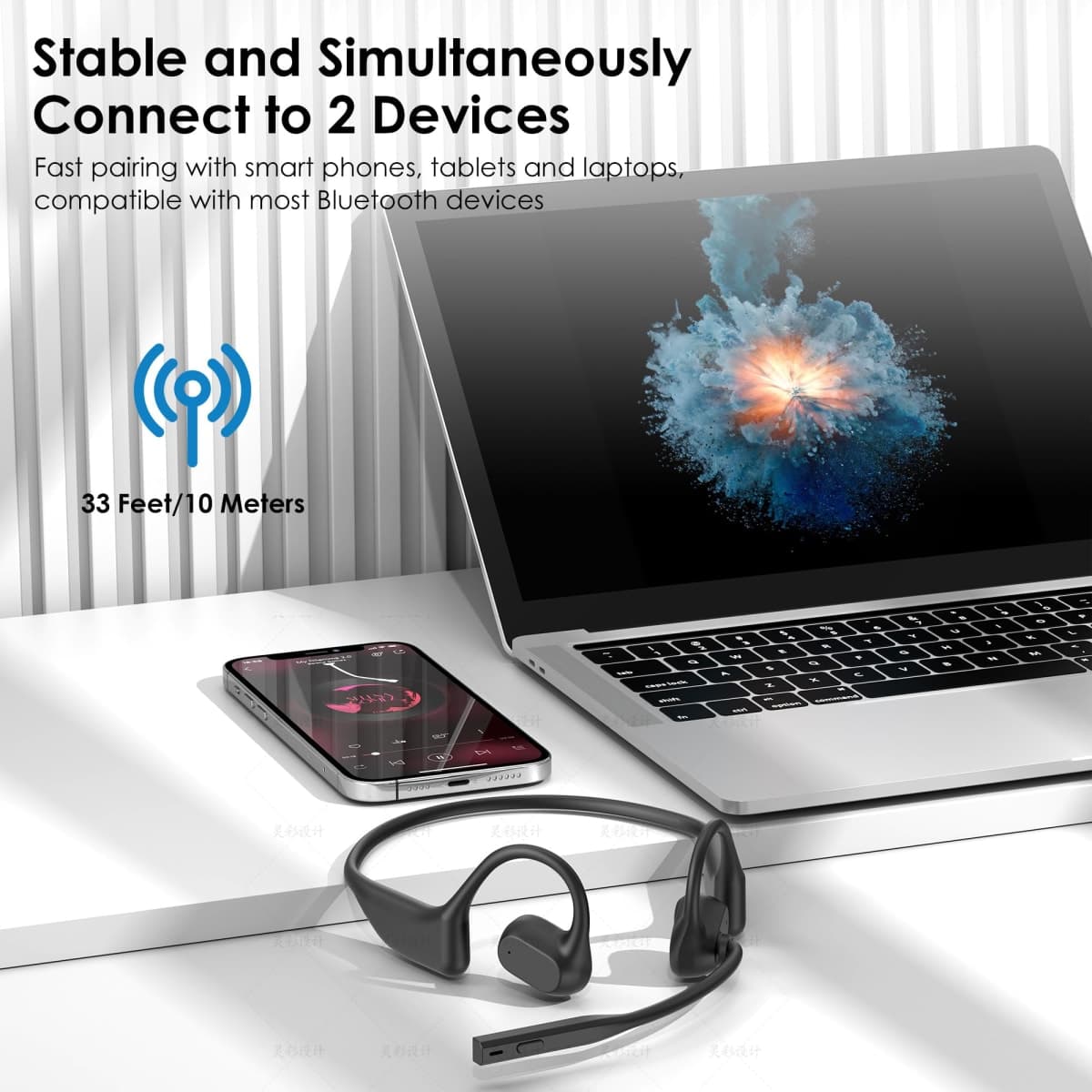 Gixxted Open Ear Headphones with Mic, Bluetooth Headset with Microphone,Wireless Bluetooth 5.3 Computer Headsets with AI Noise Canceling Mic&Mute Function, Wireless Headset for Work,Sports,Drive thumbnail 5