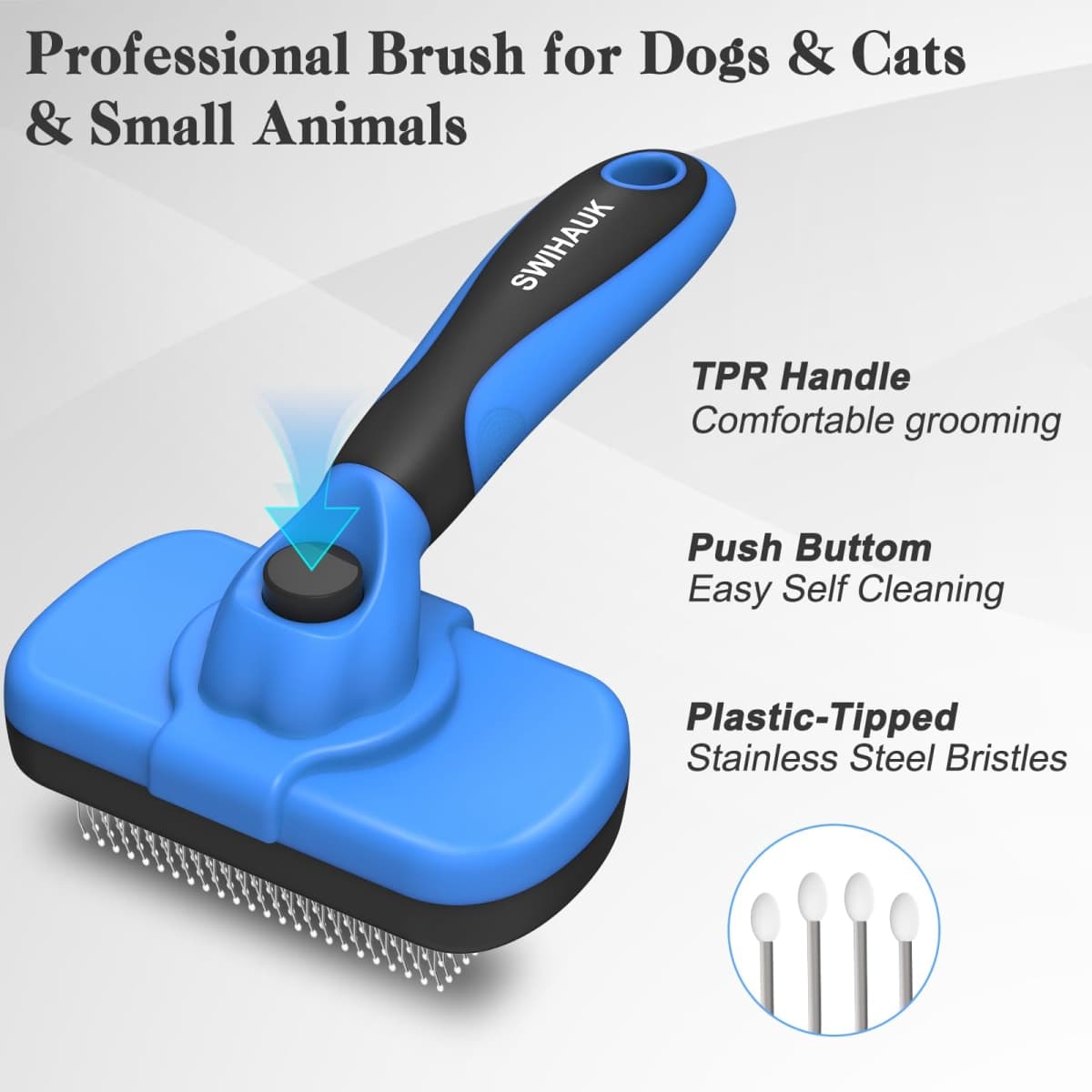 Swihauk Self Cleaning Slicker Brush - Skin Friendly Deshedding Grooming Tool for Dogs & Cats, Suitable for Shedding & Haired Pets, with Pet Supplies Accessories, Blue thumbnail 2