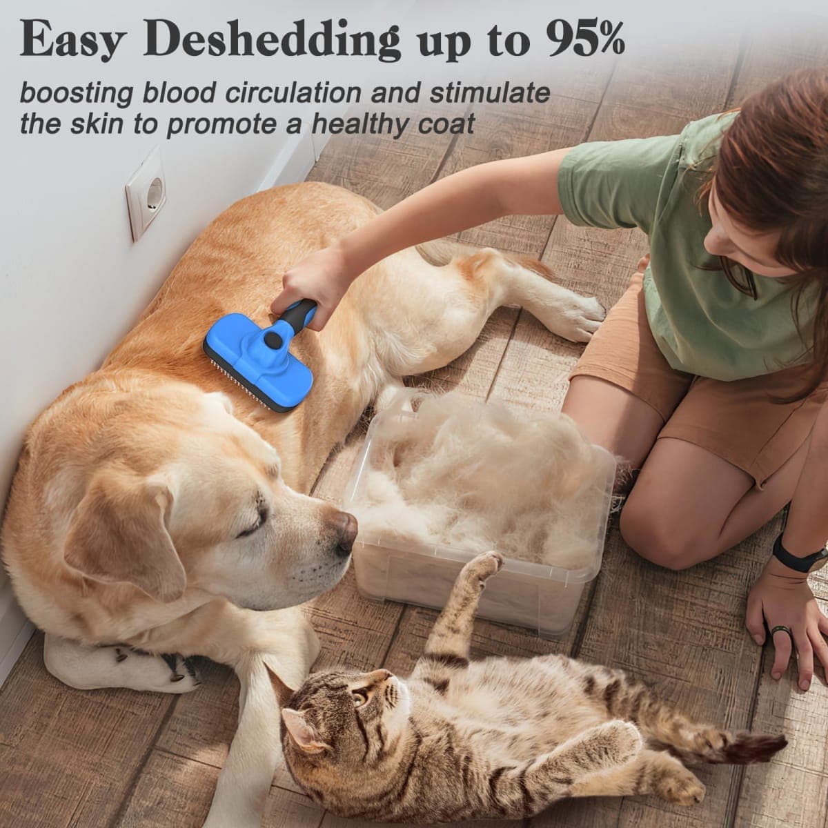 Swihauk Self Cleaning Slicker Brush - Skin Friendly Deshedding Grooming Tool for Dogs & Cats, Suitable for Shedding & Haired Pets, with Pet Supplies Accessories, Blue thumbnail 5