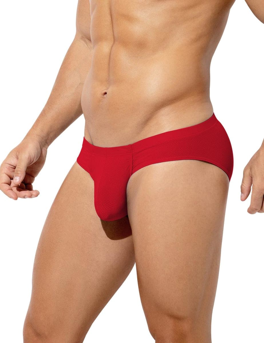 Casey Kevin Men's Briefs, Sexy Underwear for Men, Silk Low Rise Bikini, Mens Mesh Breathable Underwear with Bulge Pouch, Red, X-Large thumbnail 2