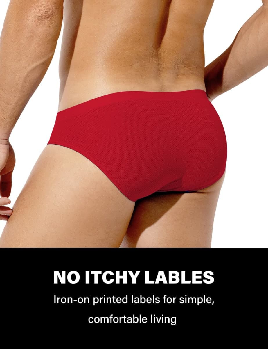 Casey Kevin Men's Briefs, Sexy Underwear for Men, Silk Low Rise Bikini, Mens Mesh Breathable Underwear with Bulge Pouch, Red, X-Large thumbnail 4