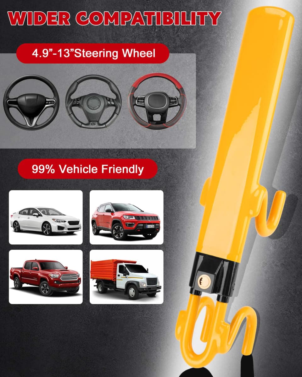 Tevlaphee Steering Wheel Lock Anti-Theft Car Device Heavy Duty Security Car Lock Antitheft Locking Devices Great Deterrent Adjustable Car Wheel Lock Anti Theft for Vehicle Truck with 3 Keys(Yellow) thumbnail 5