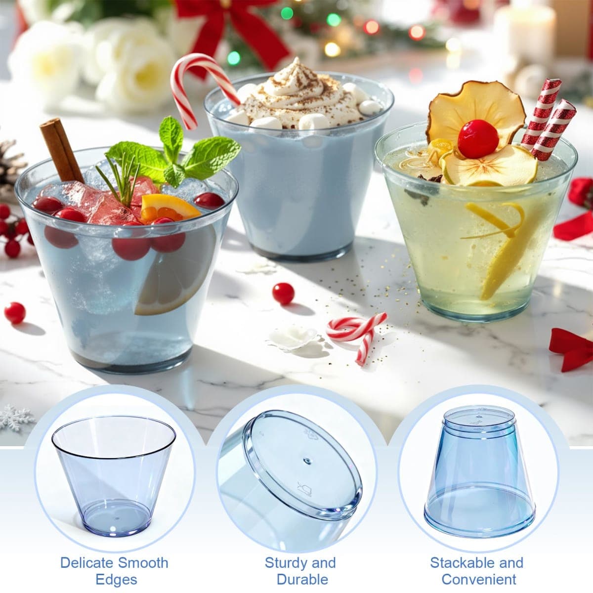 Glowserve 9 OZ Blue Disposable Plastic Cups Cocktail Cup 150 Pack thumbnail 3
