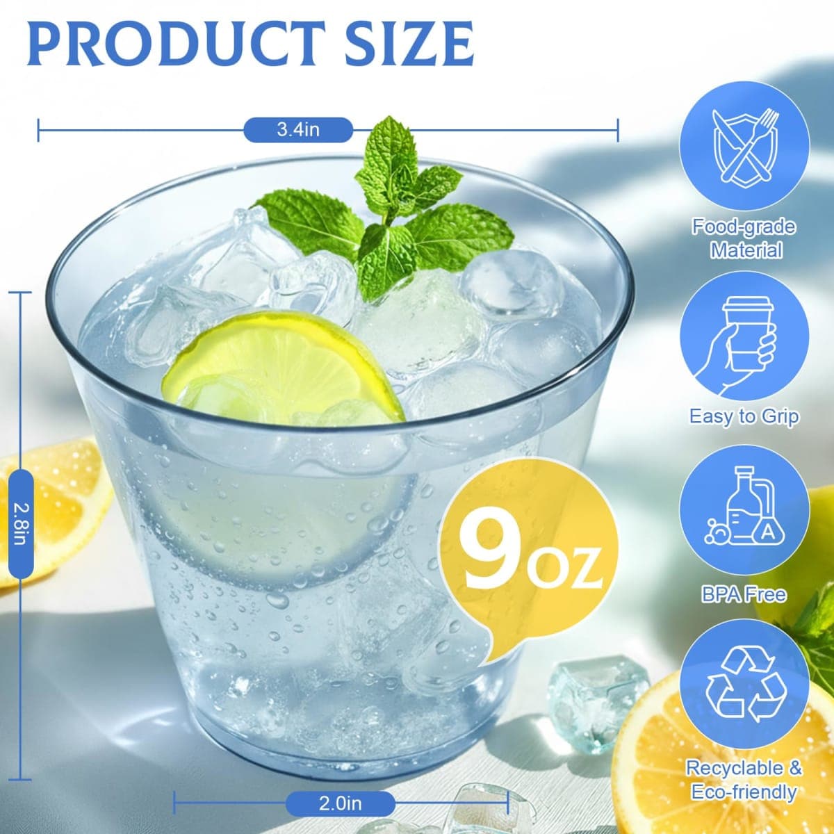 Glowserve 9 OZ Blue Disposable Plastic Cups Cocktail Cup 150 Pack thumbnail 4