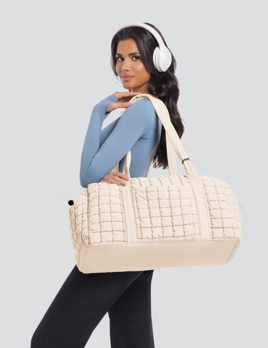 Unilily Puffy Women's Travel Bag, beige, 21" L x 9" W x 10" H, 31L, Secure pocket thumbnail 2