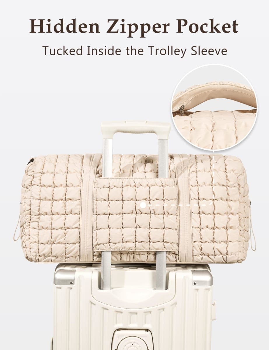 Unilily Puffy Women's Travel Bag, beige, 21" L x 9" W x 10" H, 31L, Secure pocket thumbnail 5