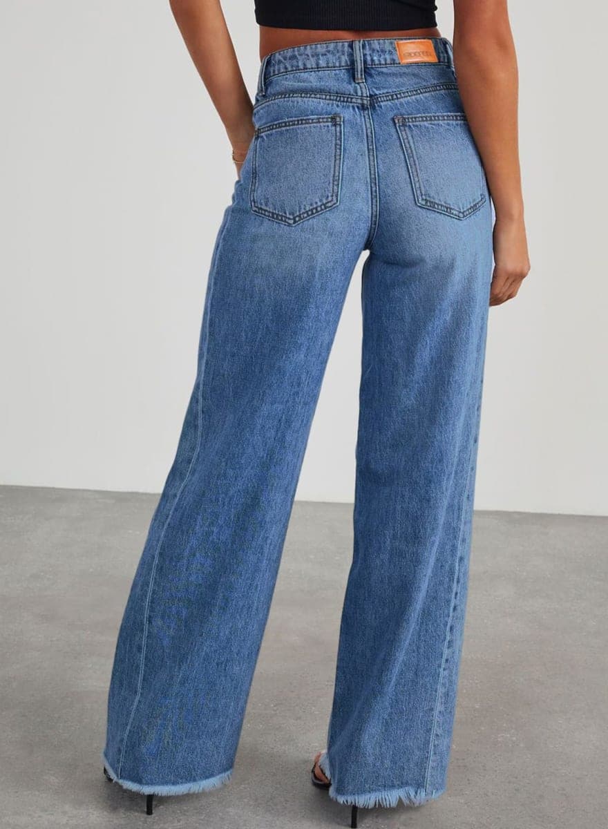 SIDEFEEL Wide Leg Jeans for Women Strechy High Waisted Baggy Femme Trendy 2026 Raw Hem Zimbaplatinum Pants with Pockets, Blue, 10 thumbnail 2