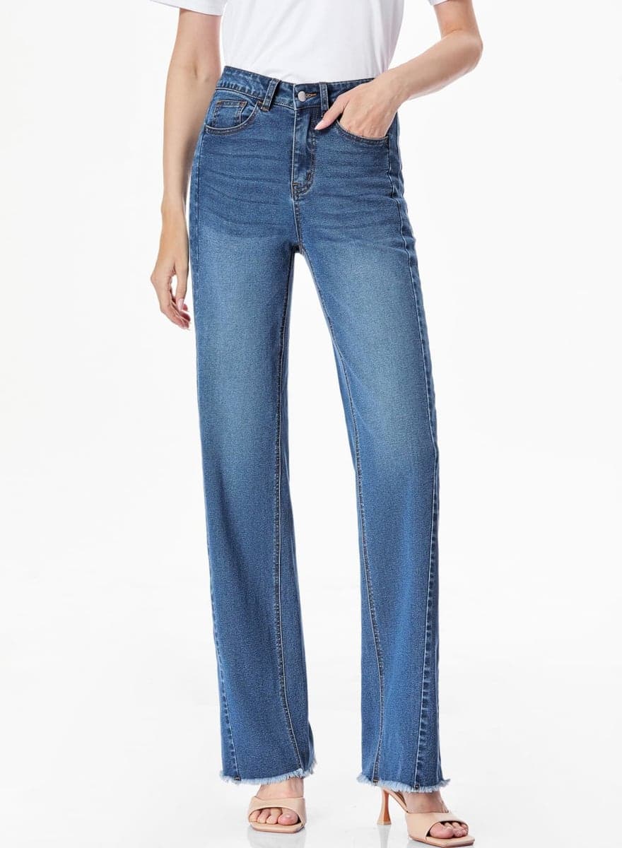 SIDEFEEL Wide Leg Jeans for Women Strechy High Waisted Baggy Femme Trendy 2026 Raw Hem Zimbaplatinum Pants with Pockets, Blue, 10 thumbnail 4