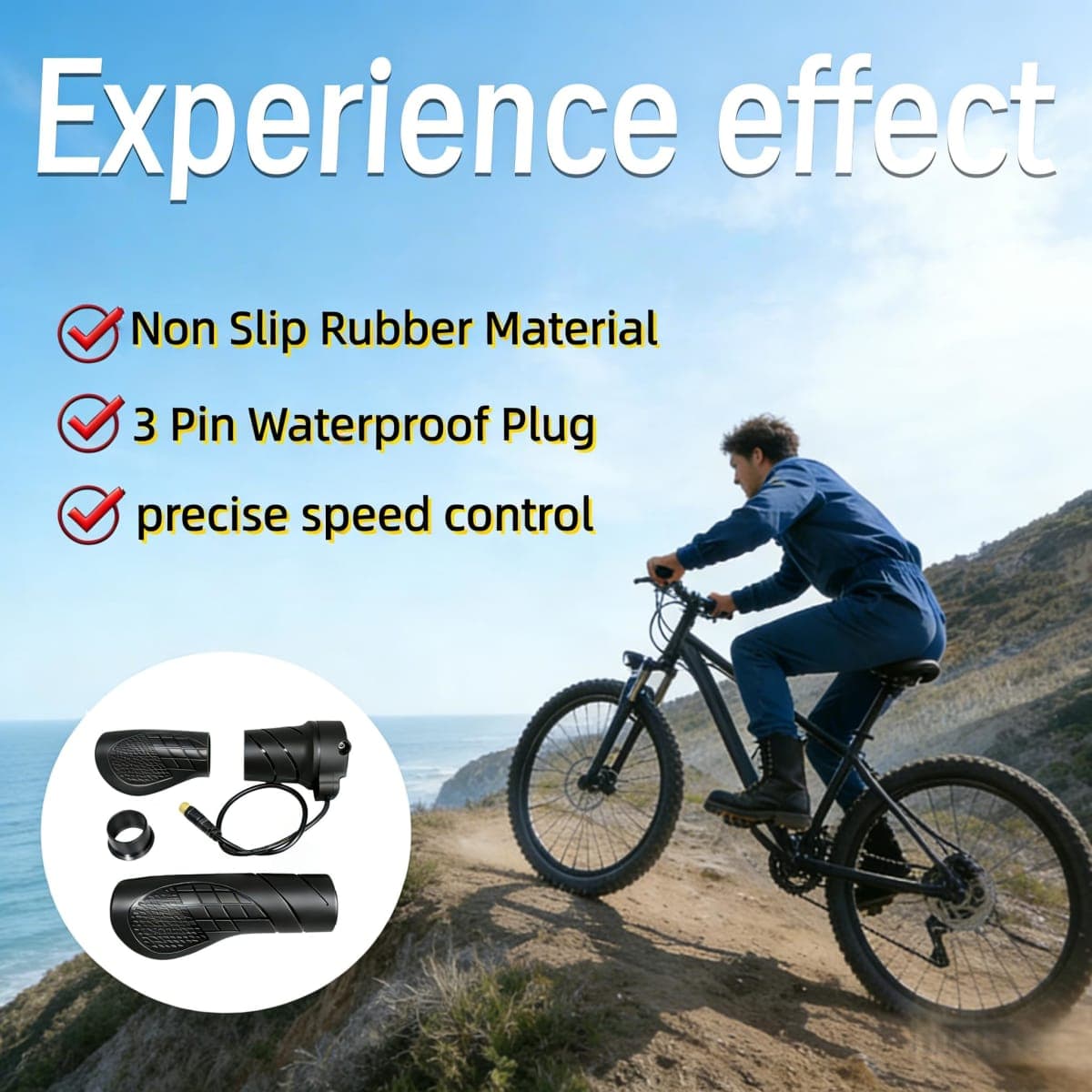 FT76x semi-Torsion Electric Bicycle Throttle Grip, 3-pin Connector, 36V, 48V and 72V Speed Control Handlebar Replacement, Compatible with Electric, Bicycle, Motorcycle and Scooter thumbnail 4