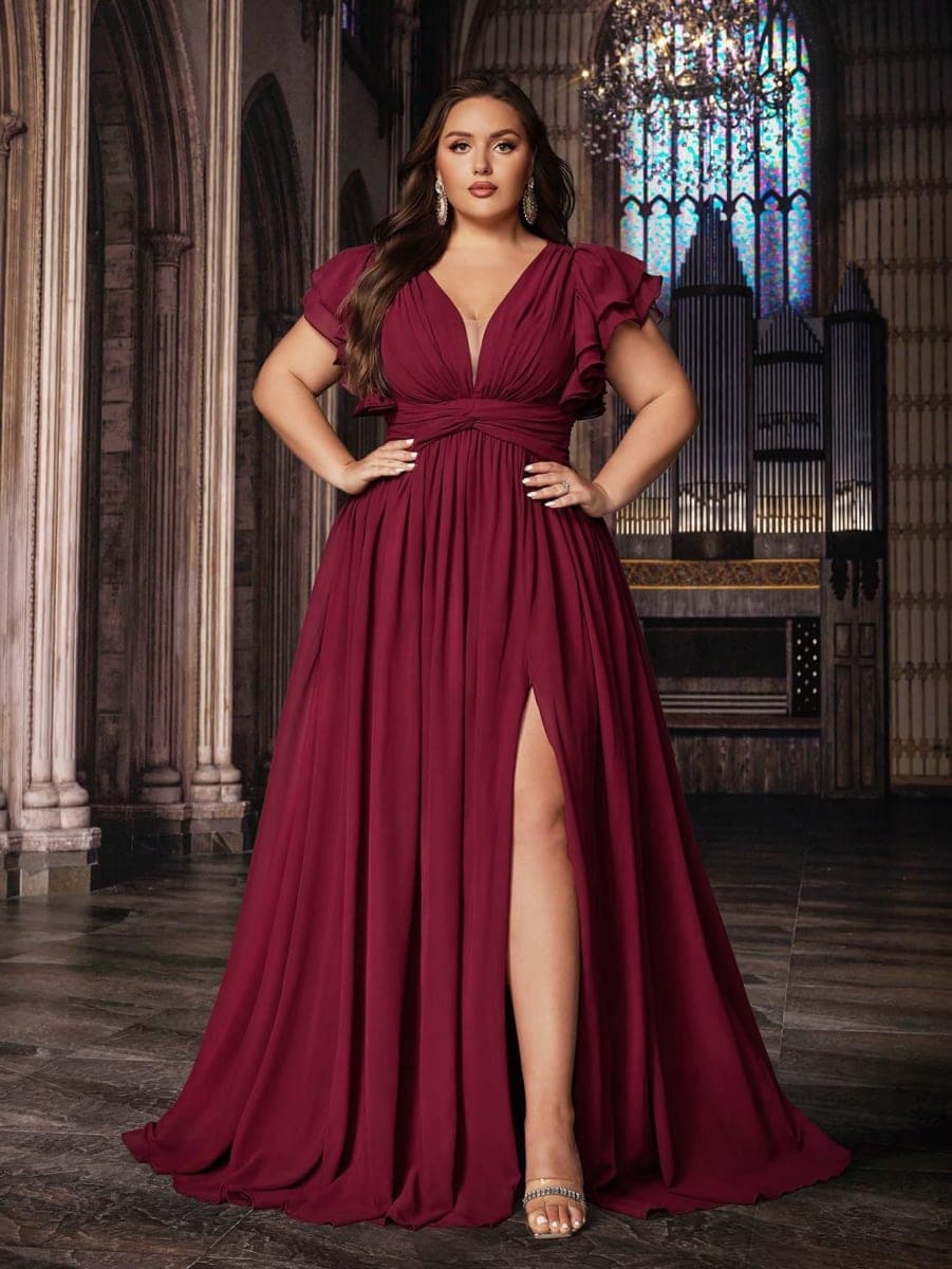 VOUIAO Women Plus Size Bridesmaid Dresses A Line Wedding Guest Formal Gown, #1 Burgundy, X-Large thumbnail 3