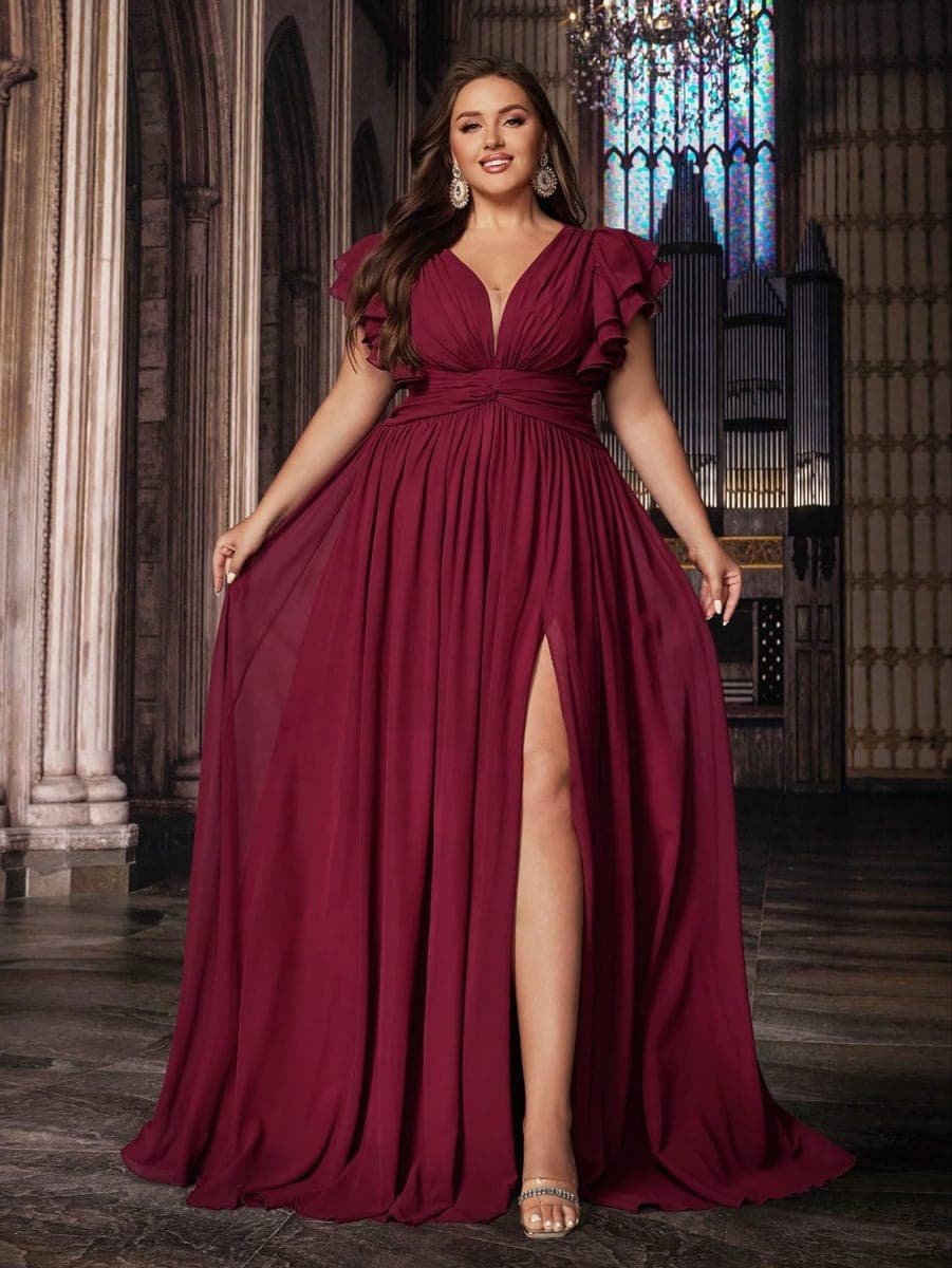 VOUIAO Women Plus Size Bridesmaid Dresses A Line Wedding Guest Formal Gown, #1 Burgundy, X-Large thumbnail 4