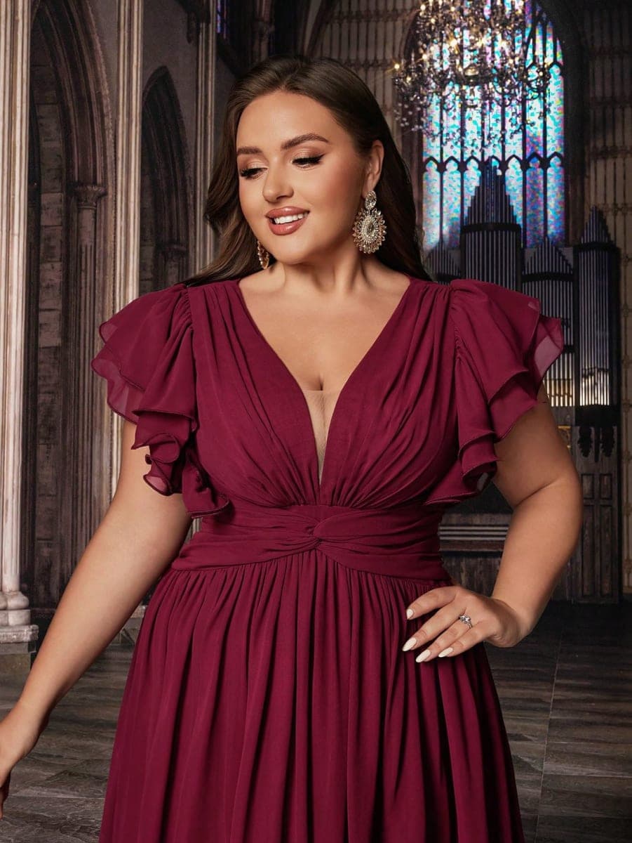 VOUIAO Women Plus Size Bridesmaid Dresses A Line Wedding Guest Formal Gown, #1 Burgundy, X-Large thumbnail 5