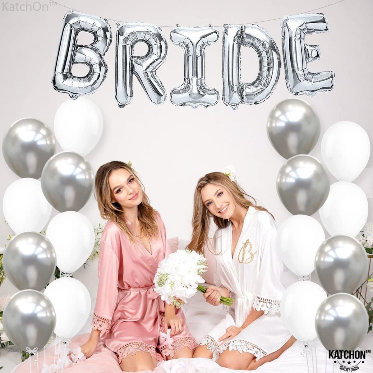 KatchOn, Silver Bride Balloons Set, 16 Inch - Big Pack of 23 | Silver Bachelorette Party Decorations | Bride Decorations | Bride Letter Balloons for Bridal Shower Decorations thumbnail 2