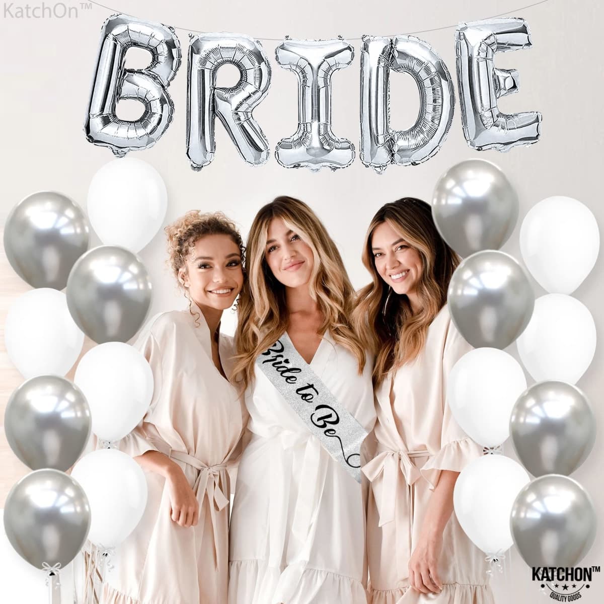 KatchOn, Silver Bride Balloons Set, 16 Inch - Big Pack of 23 | Silver Bachelorette Party Decorations | Bride Decorations | Bride Letter Balloons for Bridal Shower Decorations thumbnail 4