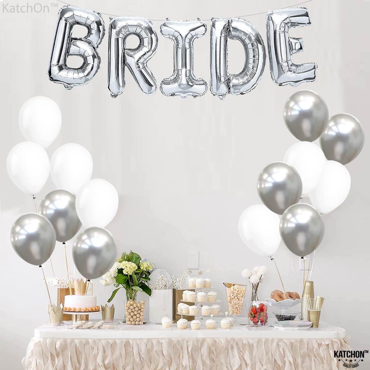 KatchOn, Silver Bride Balloons Set, 16 Inch - Big Pack of 23 | Silver Bachelorette Party Decorations | Bride Decorations | Bride Letter Balloons for Bridal Shower Decorations thumbnail 5