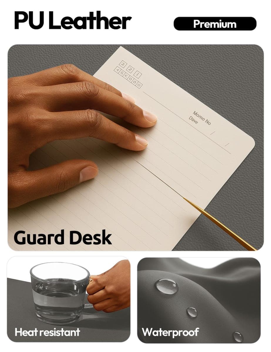 YSAGi Leather Desk Pad Protector, Office Desk Mat, Large Mouse Pad, Non-Slip PU Leather Desk Blotter, Laptop Desk Pad, Waterproof Desk Writing Pad for Office and Home (Dark Grey, 31.5" x 15.8") thumbnail 3