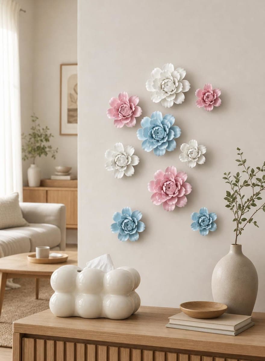 CEUYGT Ceramic Flower Wall Decor 3D Wall Hanging Home Decor Living Room Blue Peony 3.54" thumbnail 3