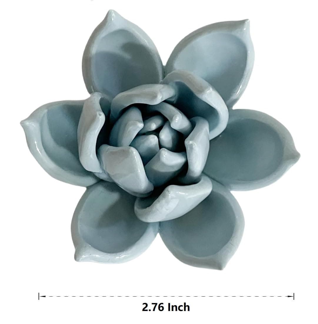 Bi-Sonic Lee Crape Myrtle, 3.6" Handmade Ceramic Flower Wall Decoration, Hanging Sculpture, Wall Hanging Artificial Flowers,Home Decor (Light Blue) thumbnail 5