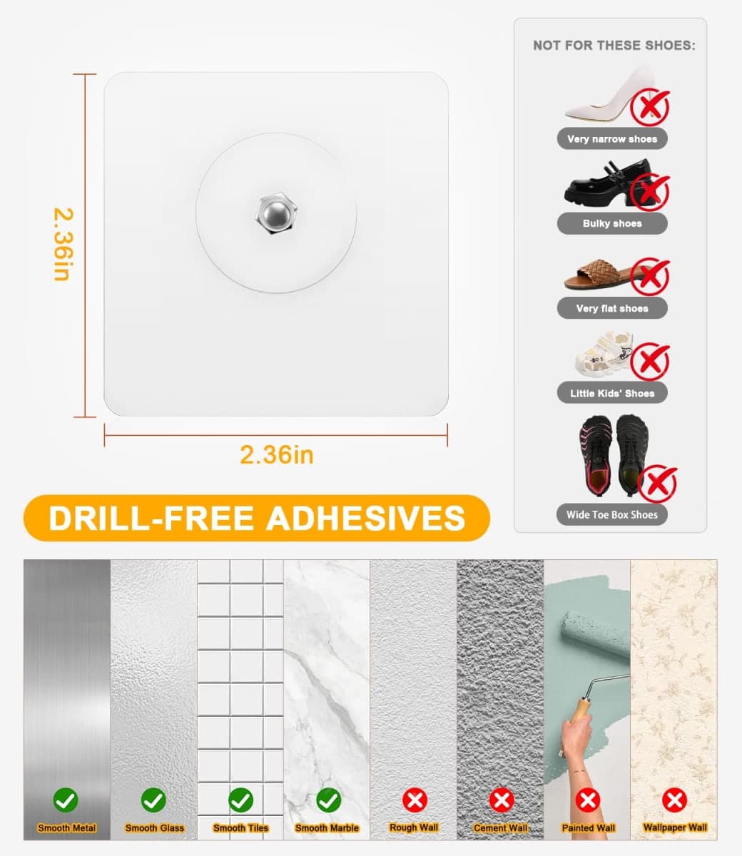 DegMongee 6-Pack Wall Mounted Shoe Rack with Sticky Strips, Space Saving Hanging Shoe Rack, No-Drill Hanging Shoe Shelves, Ideal for RV, Campers, Door, Closet thumbnail 5