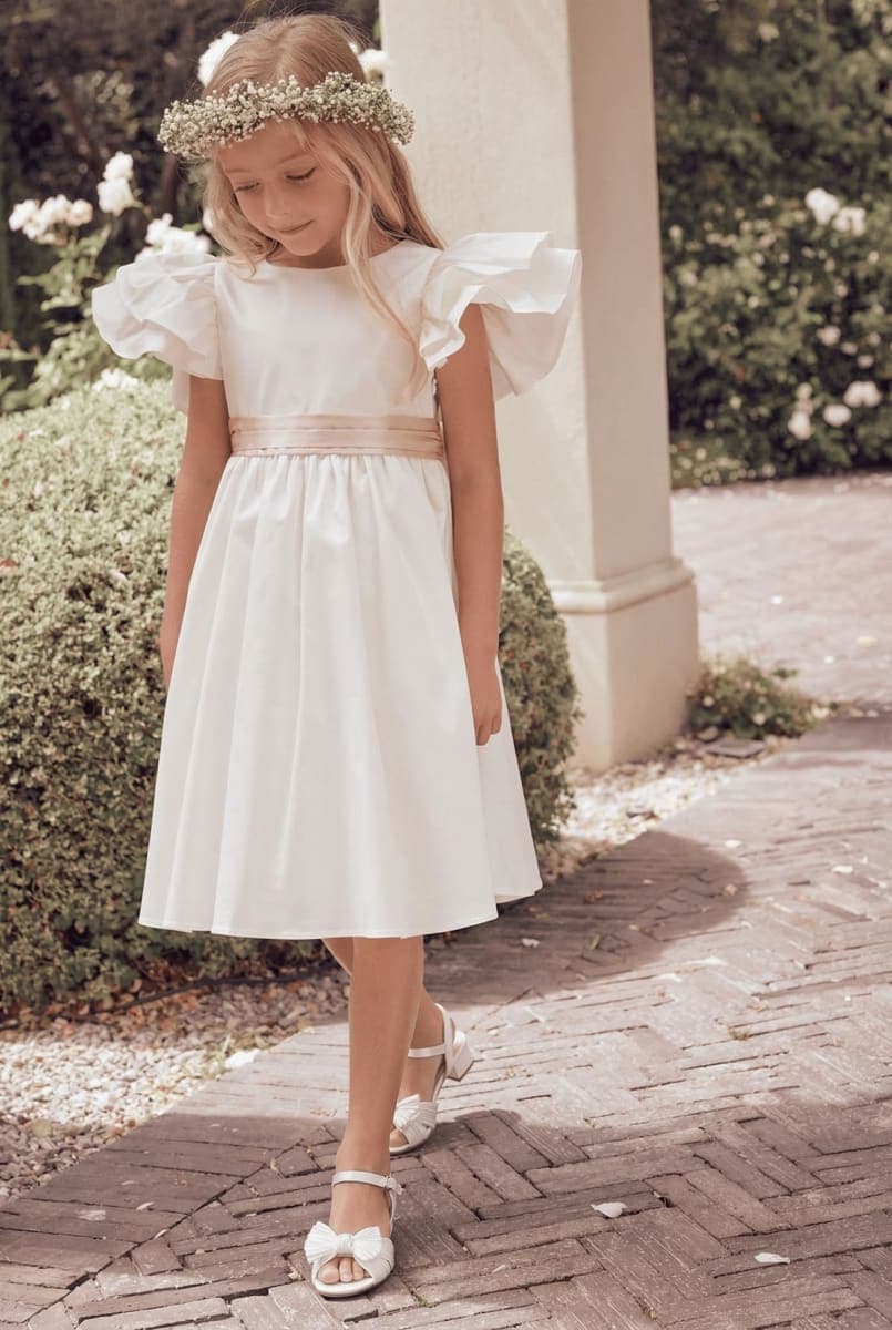 Coutgo Girls Sandals Bow Open Toe Chunky Low Heel Dress Shoes Flower Girl Wedding Party Shoes, White, 3 Big Kid thumbnail 2