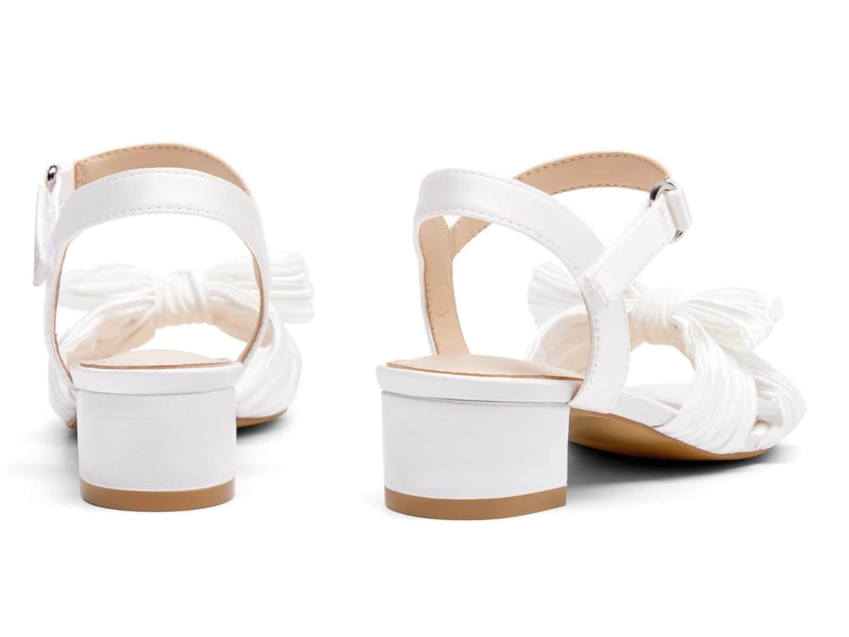 Coutgo Girls Sandals Bow Open Toe Chunky Low Heel Dress Shoes Flower Girl Wedding Party Shoes, White, 3 Big Kid thumbnail 5