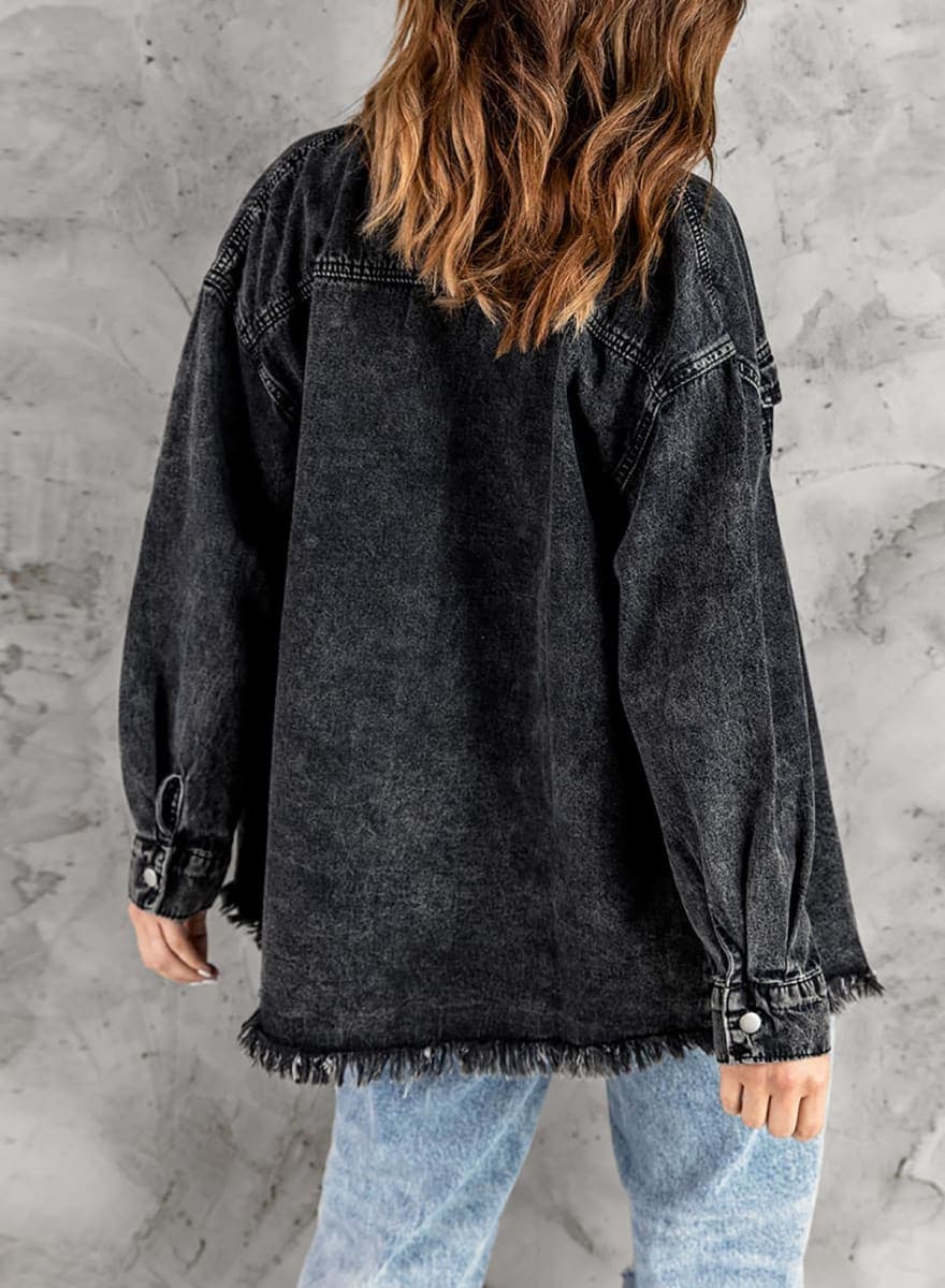 Dokotoo Womens Jean Shacket Washed Distressed Fall Denim Shirt Sky Blue L thumbnail 5