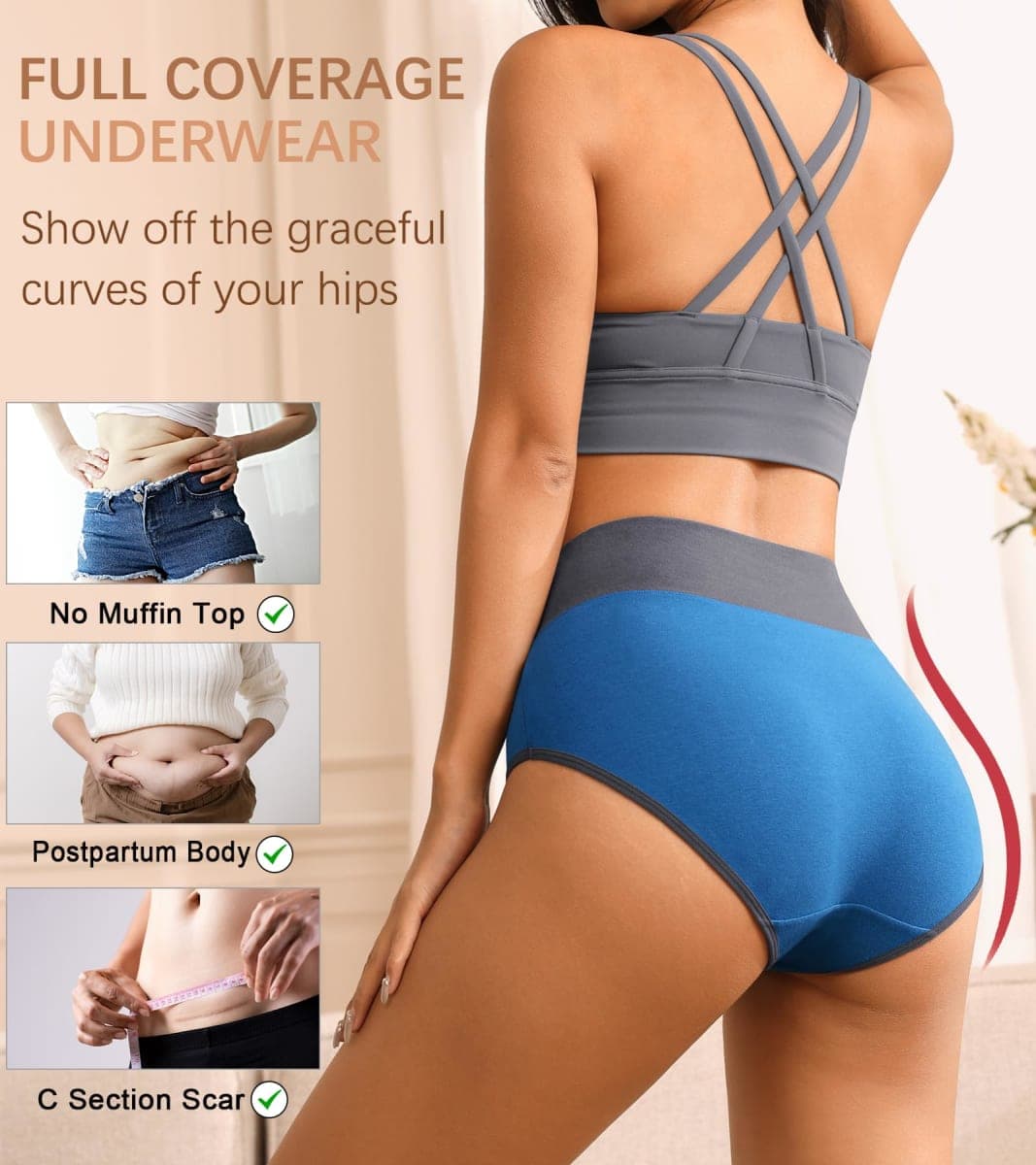 Eiggam High Waisted Underwear for Women Tummy Control Panties Cotton Briefs Full Coverage Breathable Underwear Packs Women, Multicoloured D - 5 Pack, Large thumbnail 2