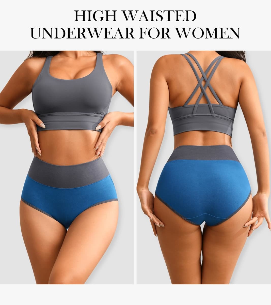 Eiggam High Waisted Underwear for Women Tummy Control Panties Cotton Briefs Full Coverage Breathable Underwear Packs Women, Multicoloured D - 5 Pack, Large thumbnail 4