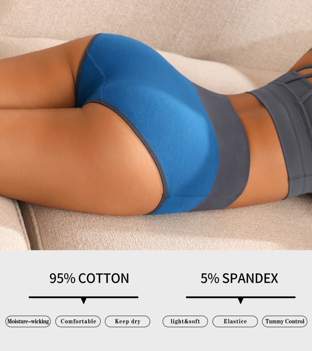 Eiggam High Waisted Underwear for Women Tummy Control Panties Cotton Briefs Full Coverage Breathable Underwear Packs Women, Multicoloured D - 5 Pack, Large thumbnail 5
