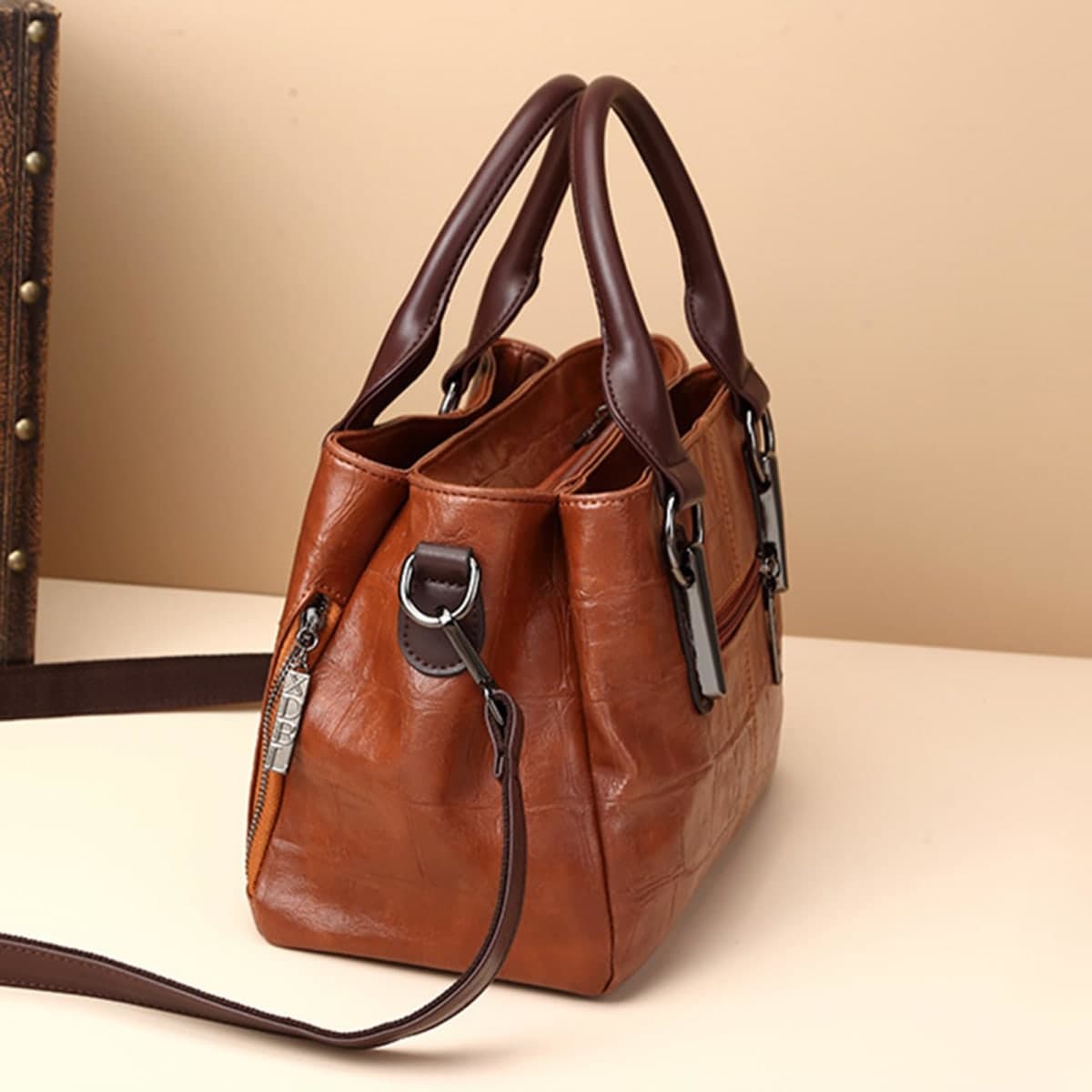 mcuvaec Handbags and Purses for women Vegan Leather Tote Bag for Women Satchel Shoulder Bags Travel Purse with Compartments, Brown, Large thumbnail 4