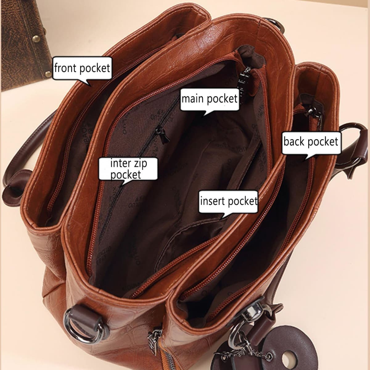 mcuvaec Handbags and Purses for women Vegan Leather Tote Bag for Women Satchel Shoulder Bags Travel Purse with Compartments, Brown, Large thumbnail 5