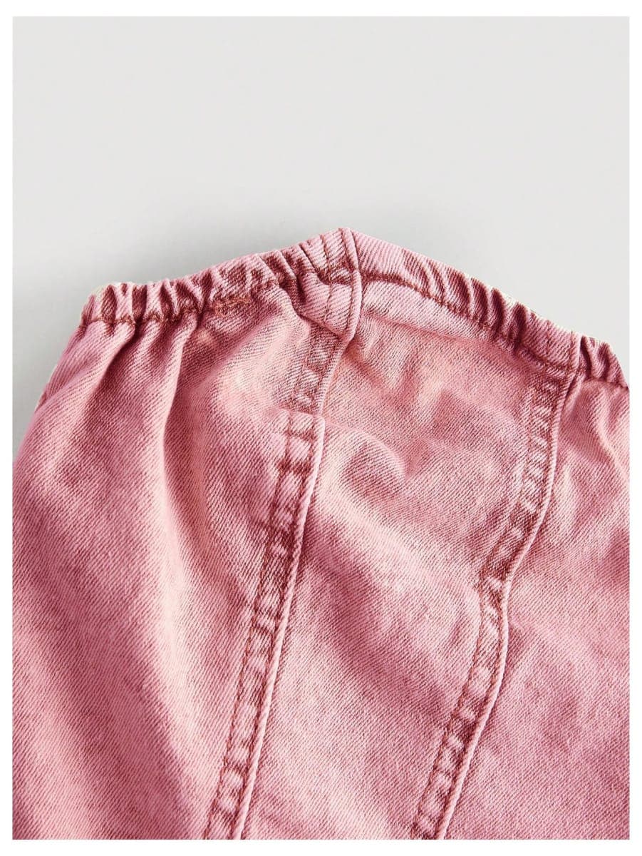 SOLY HUX Women's Y2k Denim Wrap Strapless Tube Top Romper Short Jumpsuits, Plain Pink, Medium thumbnail 3