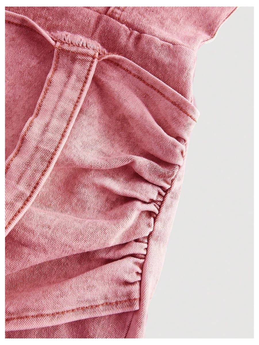 SOLY HUX Women's Y2k Denim Wrap Strapless Tube Top Romper Short Jumpsuits, Plain Pink, Medium thumbnail 4