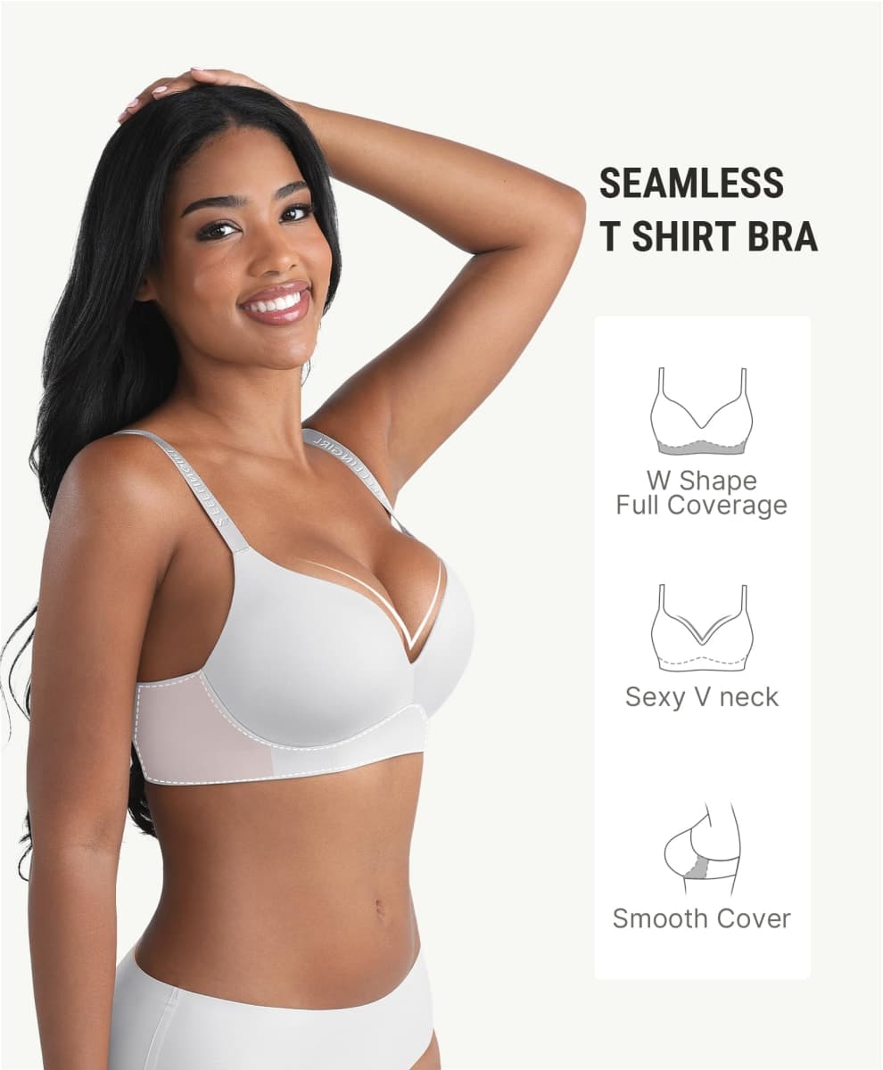 FeelinGirl Wireless Push Up Bra Full Support Lift Seamless Tshirt Bra, White, 36DD thumbnail 3