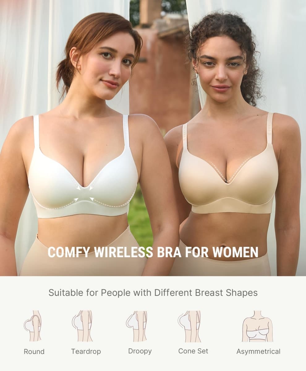 FeelinGirl Wireless Push Up Bra Full Support Lift Seamless Tshirt Bra, White, 36DD thumbnail 5