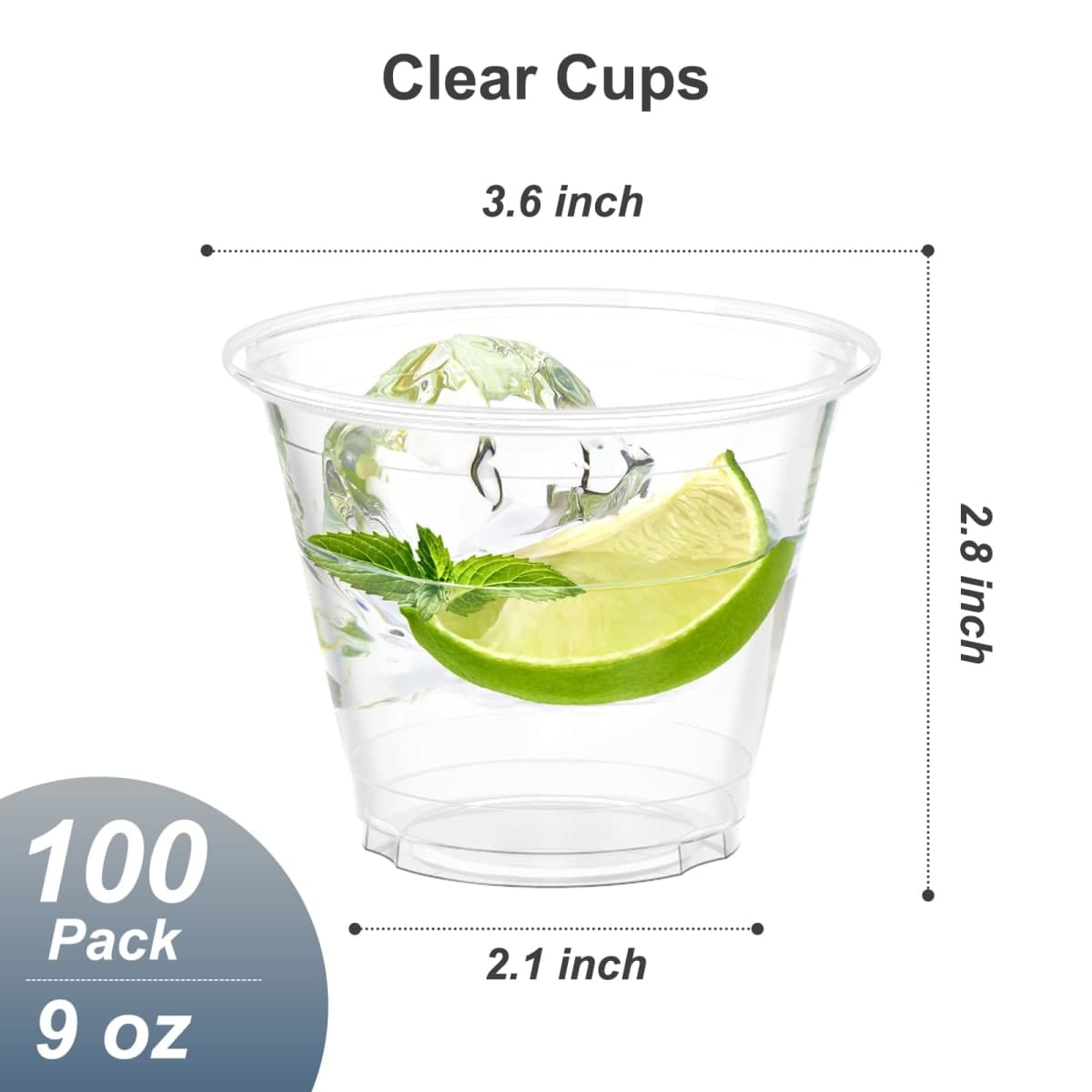 Dealusy 100 Pack 9 oz Clear Plastic Cups, Sturdy & Food Safe Disposable Cups, Clear Cups Plastic Cups for Party, Plastic Wine Cups Cocktail Cups Punch Cups thumbnail 2
