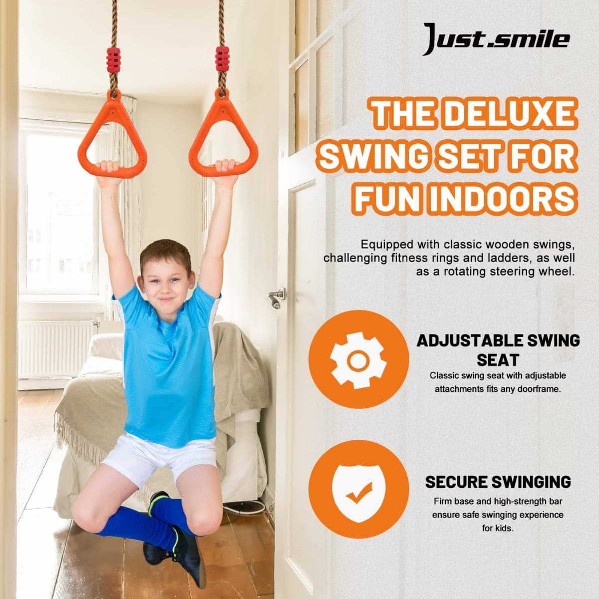Doorway Swing for Kids & Door Pull Up Bar for Adults - Indoor Kid Swing with 4pcs Accessories - Multi-Function Doorway Gym for Family Fitness & Play (Orange) thumbnail 4