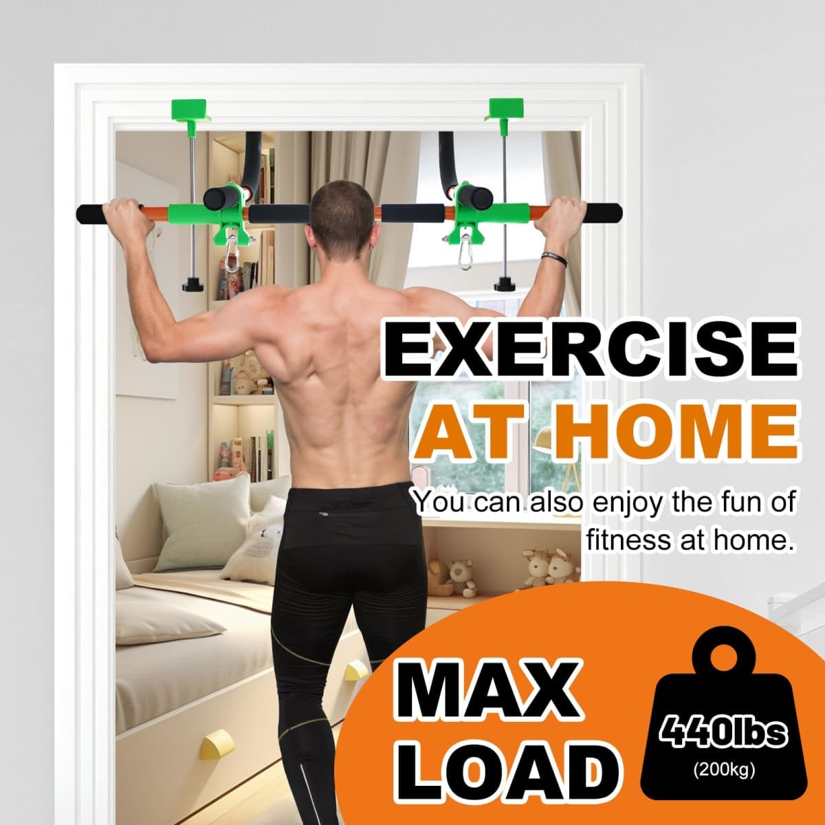 Doorway Swing for Kids & Door Pull Up Bar for Adults - Indoor Kid Swing with 4pcs Accessories - Multi-Function Doorway Gym for Family Fitness & Play (Orange) thumbnail 5