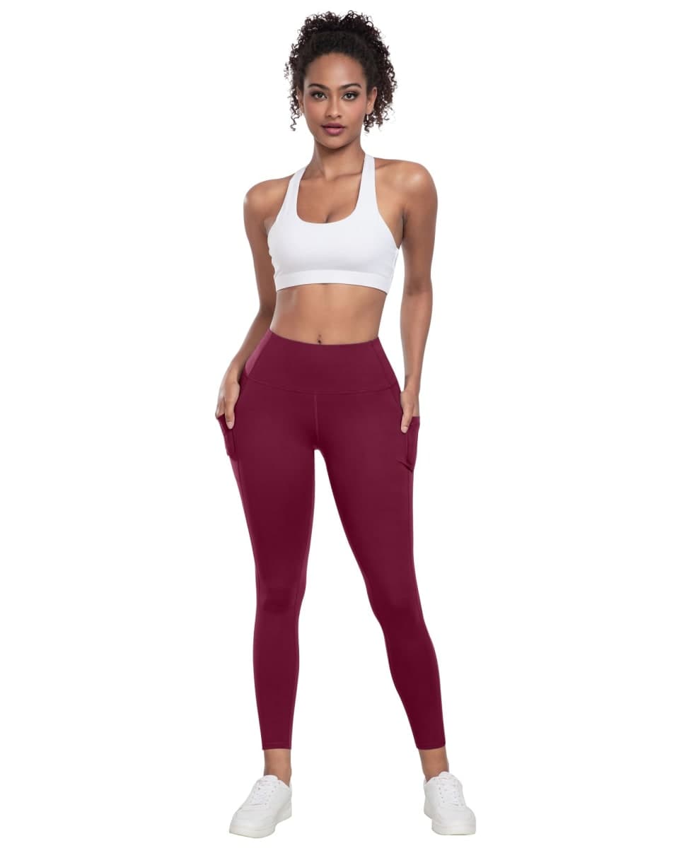 LZYVOO Leggings with Pockets for Women, 6 Packs Soft High Waisted Tummy Control Workout Yoga Pants, 6 Packs - Black,gray,navy,burgundy,army Green,brown, Medium thumbnail 2