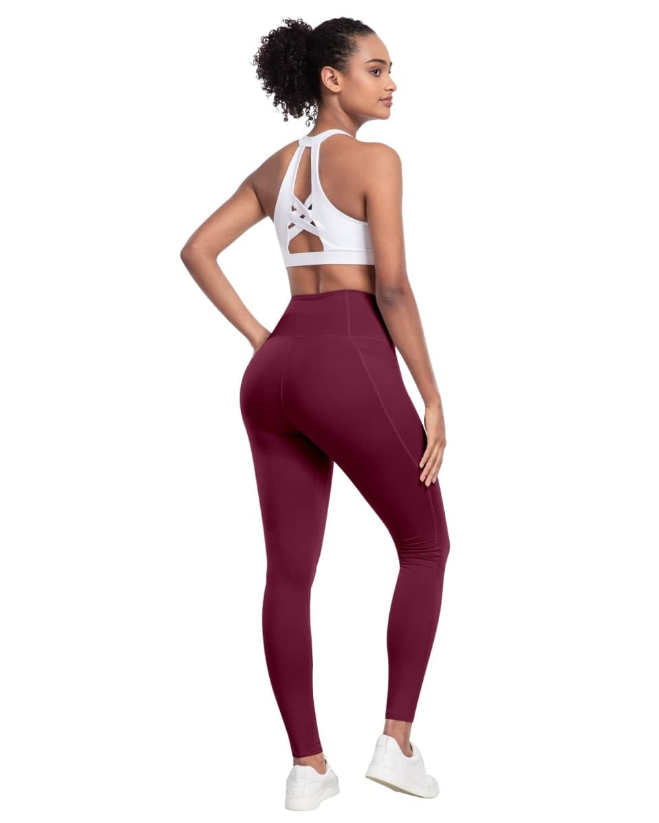 LZYVOO Leggings with Pockets for Women, 6 Packs Soft High Waisted Tummy Control Workout Yoga Pants, 6 Packs - Black,gray,navy,burgundy,army Green,brown, Medium thumbnail 5