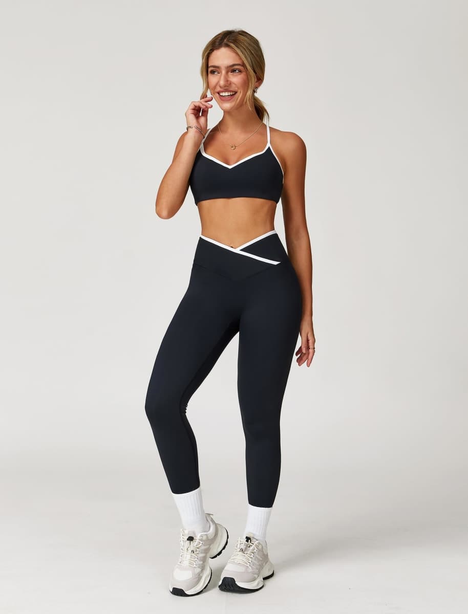 ABOCIW Workout Sets for Women 2 Piece Color Block Strappy Sports Bra High Waist Shorts Gym Yoga Pilates Outfits, Black, Small thumbnail 4