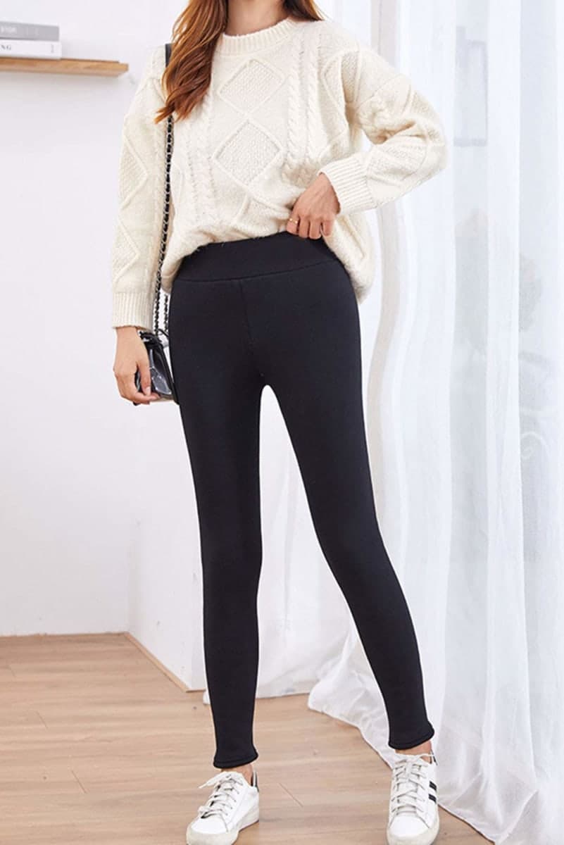 Winter Sherpa Fleece Lined Leggings for Women,High Waist Stretchy Thick Cashmere Leggings Plush Warm Thermal Pants, Black, X-Large thumbnail 2