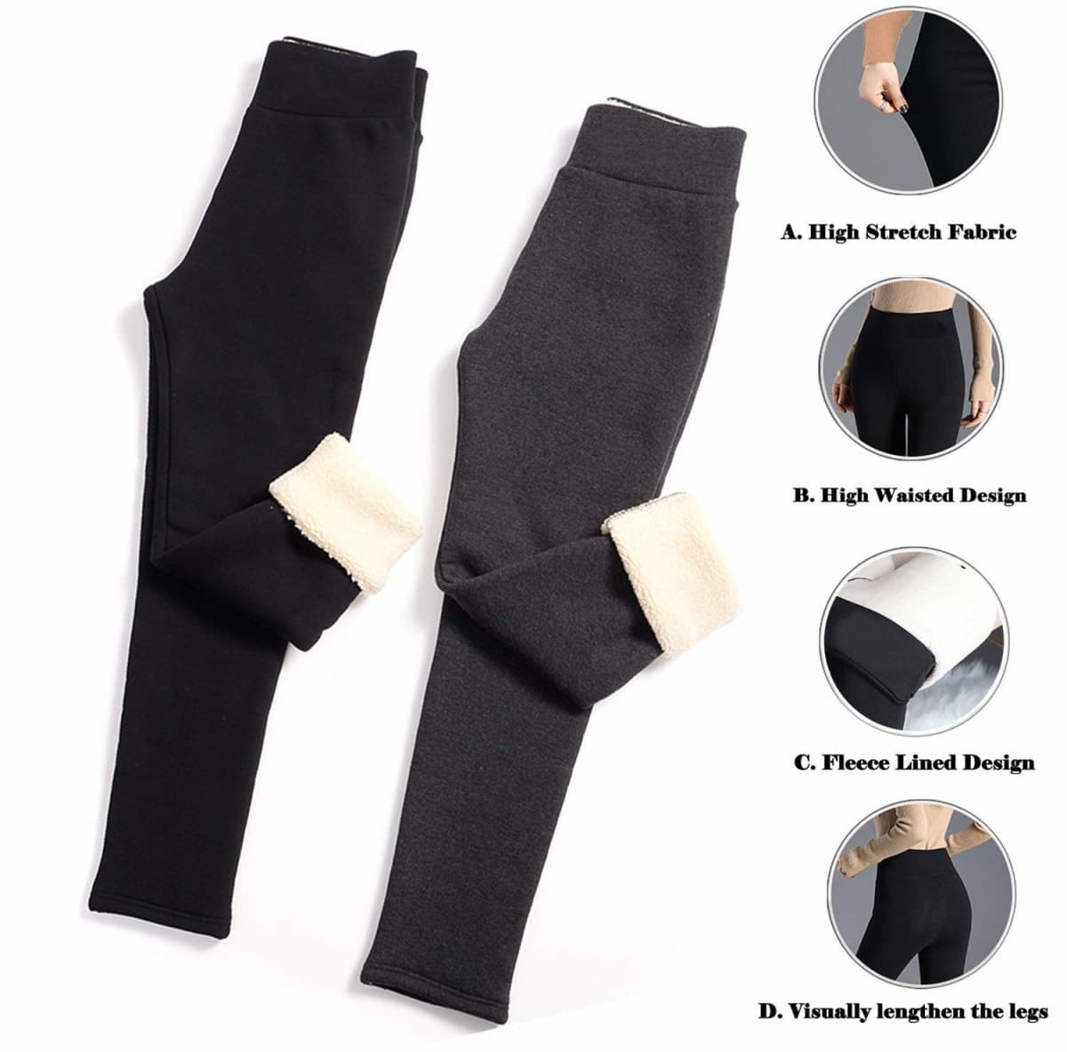Winter Sherpa Fleece Lined Leggings for Women,High Waist Stretchy Thick Cashmere Leggings Plush Warm Thermal Pants, Black, X-Large thumbnail 4