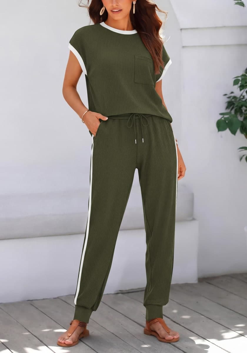 BTFBM Women's Two Piece Tracksuit Outfits Summer Short Sleeve Tops Long Pants Jogger Lounge Matching Sets Sweatsuit, Royal Blue, X-Large thumbnail 2