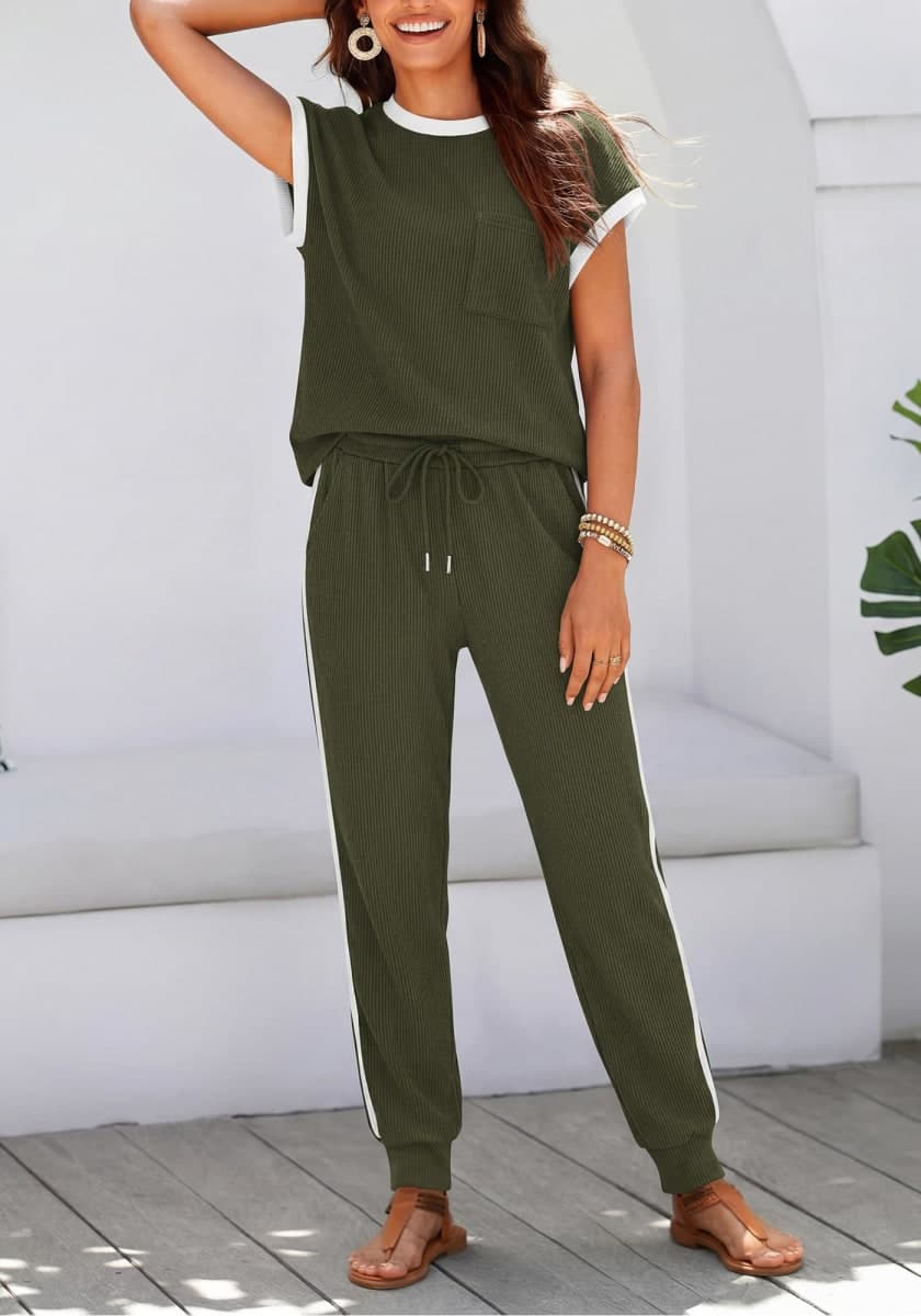 BTFBM Women's Two Piece Tracksuit Outfits Summer Short Sleeve Tops Long Pants Jogger Lounge Matching Sets Sweatsuit, Royal Blue, X-Large thumbnail 3
