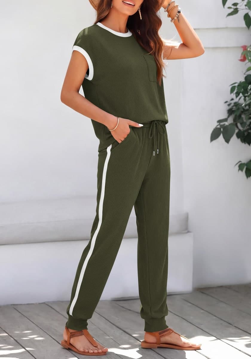 BTFBM Women's Two Piece Tracksuit Outfits Summer Short Sleeve Tops Long Pants Jogger Lounge Matching Sets Sweatsuit, Royal Blue, X-Large thumbnail 4