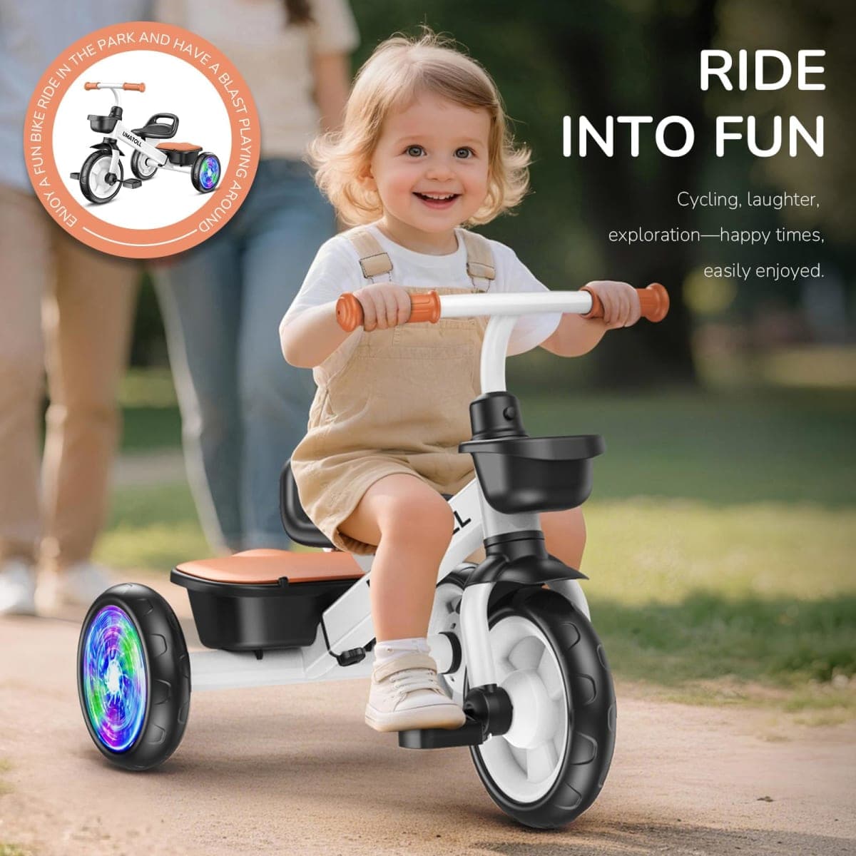Umatoll Tricycle for Toddlers 2-5 Year Old, Ajustable Toddler Bike Outdoor Toys, Birthday Gift for Boy Age 2-4, Trike with Light up Wheels (White) thumbnail 5